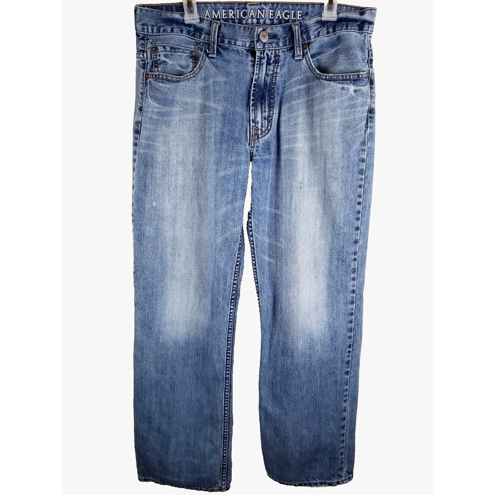 American Eagle Jeans Mens 33x32 34X30 Blue Low Loose Straight Leg Denim